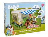 Bluey themed camping activity fort with five games, water resistant base, and outdoor fun for kids aged 3 and up