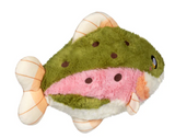 Soft and colorful Rainbow Trout plush toy with green and pink hues, perfect for all ages and imaginative play.