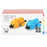 Box of Bath Racers Platypuses. Shows two platypuses, one blue and one orange. Recommended for ages 2 to 5.