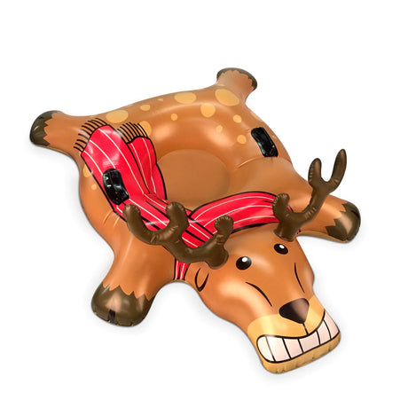 Snow Tube | Rad Reindeer inflatable sled with handles, designed for a comfy and fun ride down snowy hills.