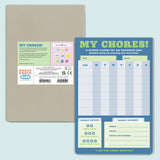 Chore chart for kids with weekly task tracker, reward section, and colorful stickers on a 6 by 9-inch pad