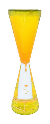 Hourglass Bubbler Liquid Timer with yellow liquid flowing through the hourglass-shaped bubbler timer accessory.