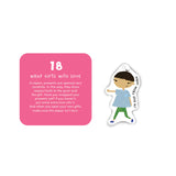 Example of cartoon illustrated buddy ornament and simple activity card from the advent calendar.