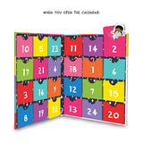 Open Advent calendar with brightly colored number windows from 1-24.