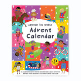 Front of "Around the World Advent Calendar: A Countdown with Festive Decorations & Daily Activities Inspired From Buddies & Cultures Across the Globe". Features bright colors and cartoon depictions of children celebrating.
