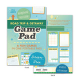 Road Trip Getaway Game Pad with six fun screen-free games for kids, perfect for travel and family car trips.