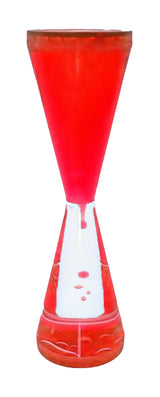 Hourglass Bubbler Liquid Timer with vibrant red liquid flowing for a playful and soothing time experience on your desk.