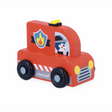 Crossroads City Fire Truck wooden toy in red with firefighter driver and black wheels for toddlers 12 months and up.