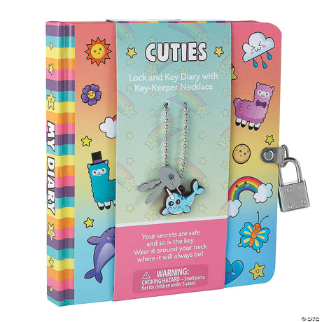 Cuties Diary & Key-Keeper Necklace with lock, keys, and narwhal charm for securing your private thoughts.