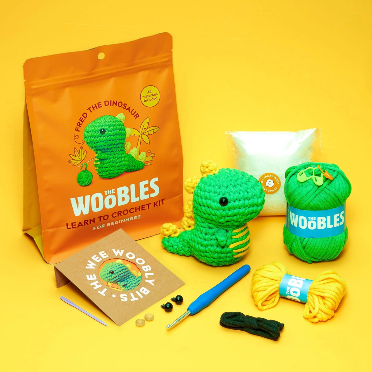 The Woobles Crochet Kit | Fred the Dinosaur Green