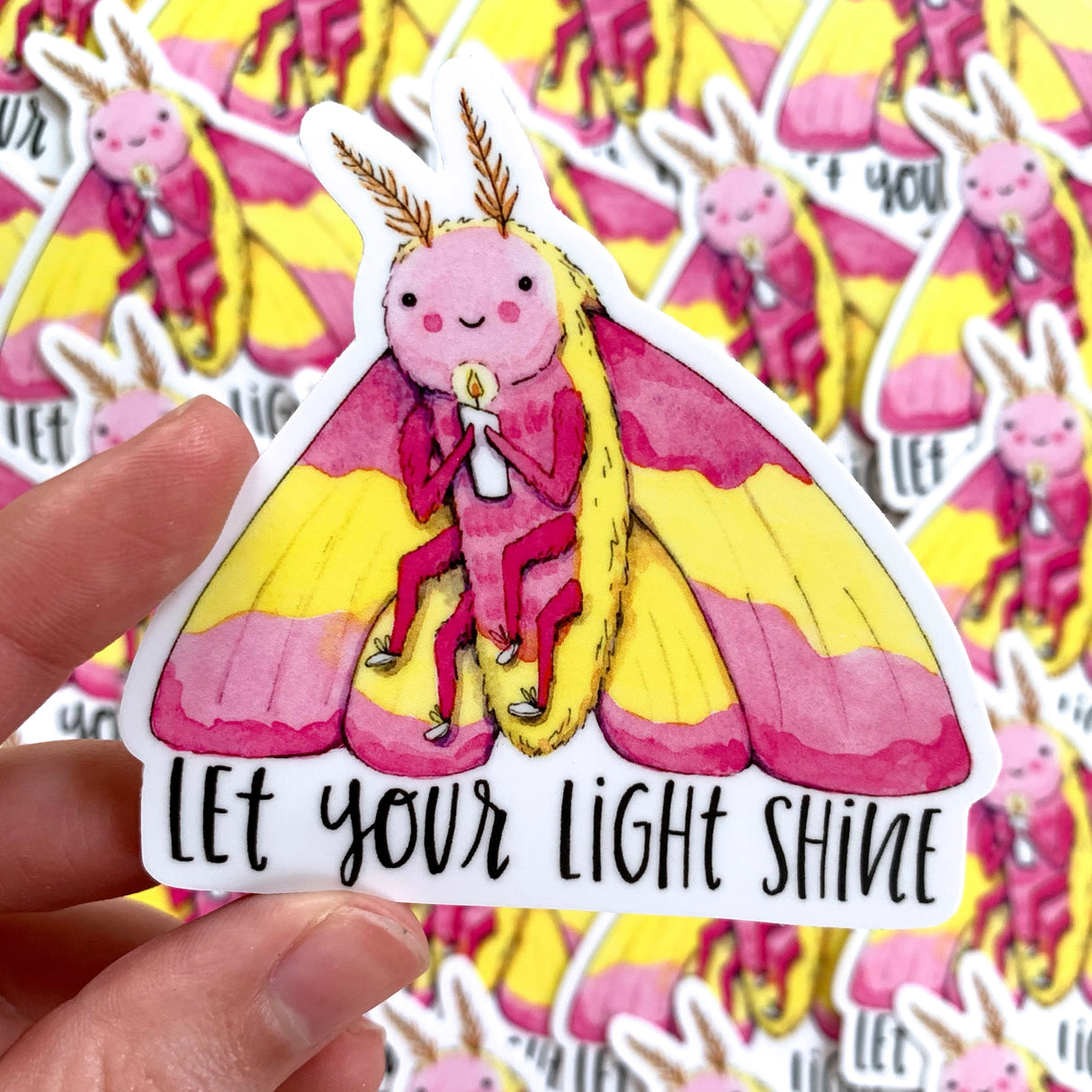 Let Your Light Shine Rosy Maple Moth Sticker