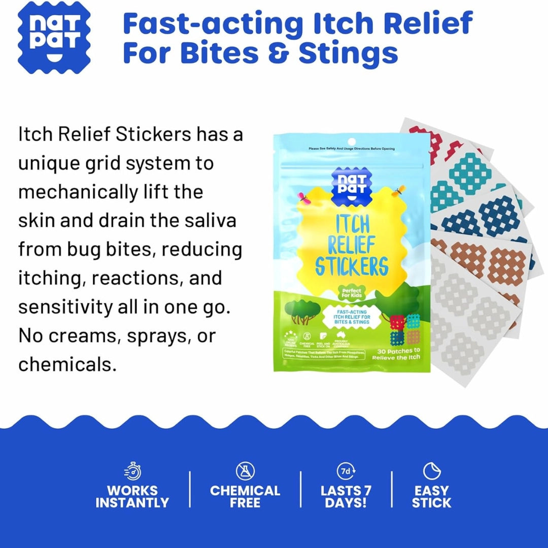 Natpat | Magicpatch Natural Itch Relief Stickers with unique grid lifts skin to relieve bug bite itching instantly.