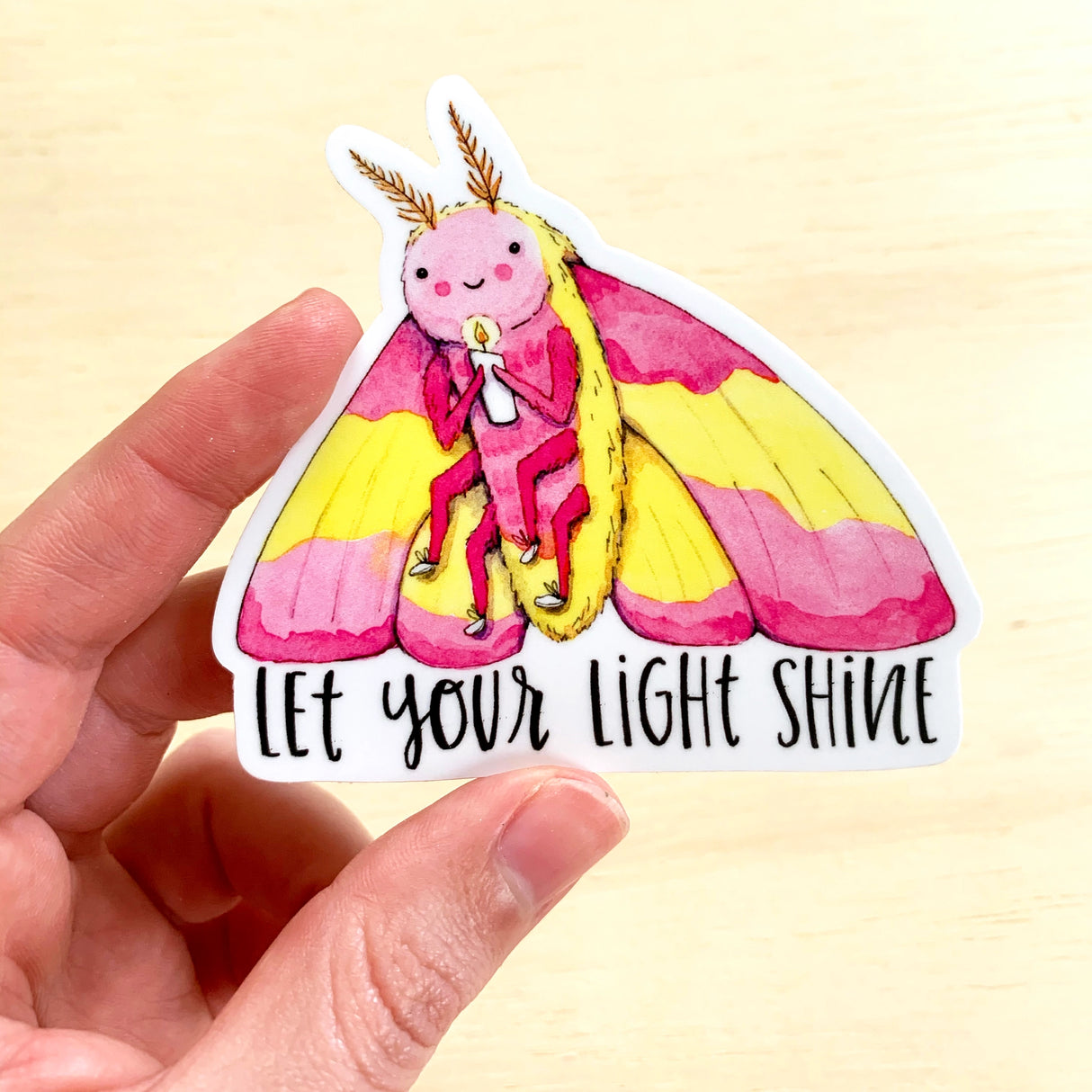 Let Your Light Shine Rosy Maple Moth Sticker