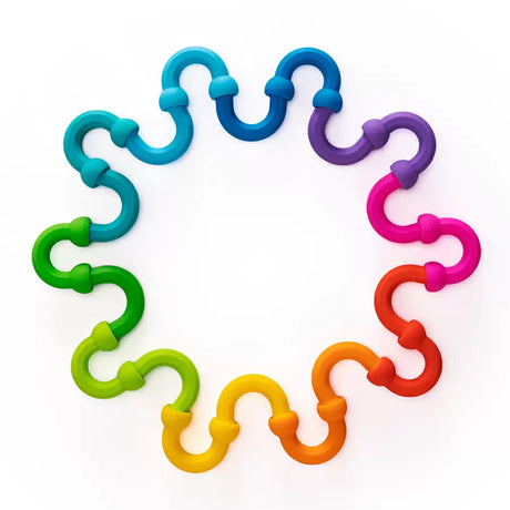 Plip Links colorful silicone link halves connected in a circle, showcasing creative and sensory play for kids.