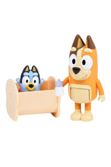 Bluey 2 Figure Pack Series 10 with poseable Bluey characters, including crib accessory and baby bottle for imaginative play.