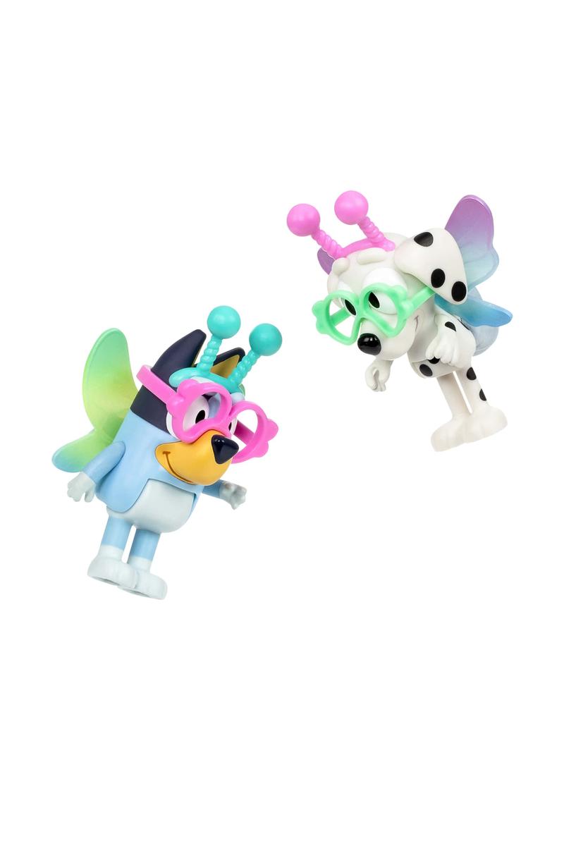 Bluey 2 Figure Pack Series 10 with two poseable characters wearing colorful butterfly wings and glasses.