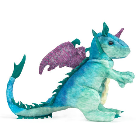 Dragon Finger Puppet in blue and purple with detailed wings, perfect for imaginative play and storytelling for ages 3 and up.