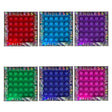 Six colorful silicone endless bubble wrap fidget toys in red, blue, purple, green, dark blue, and pink in packaging.