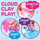 Sensory Pack | Unicorn showing kids stretching pink cloud clay and stamping shapes with unicorn toys for sensory play.