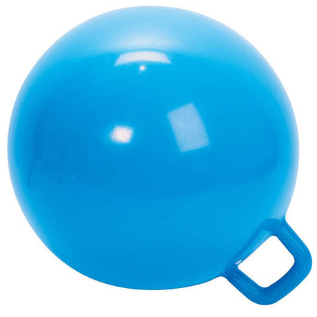 Hoppy Ball in bright blue with handle, perfect size hopper ball for kids up to 175 lbs, includes pump.