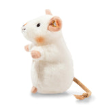 Pilla Mouse plush in sitting pose with soft woven fur, grey velveteen details, hand-sewn and painted, 4 inches tall.