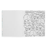 Color-In' Book Little Cozy Critters open to a black and white animal and nature pattern coloring page.