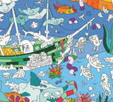 Ocean Giant Coloring Poster featuring a fun underwater scene with sea creatures and a ship for coloring creativity.