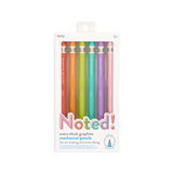 Noted Extra Thick Graphite Mechanical Pencils set with six colorful barrels and inspiring messages for writing and sketching.