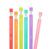 Noted Extra Thick Graphite Mechanical Pencils in six colors with inspiring messages for writing and sketching fun.