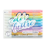 Color Lustre Metallic Brush Markers set of 10 bright shimmering metallic colors with brush tip nibs for creative projects.