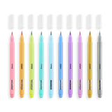 Color Lustre Metallic Brush Markers showing 10 bright shimmering metallic brush tip markers with caps off.