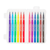 Brilliant Brush Markers set of 12 colorful soft brush tip markers in a clear reusable carrying case.