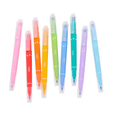Confetti Stamp Markers in nine colors with double-ended fine tip and confetti-shaped stamp for creative art and fun projects.