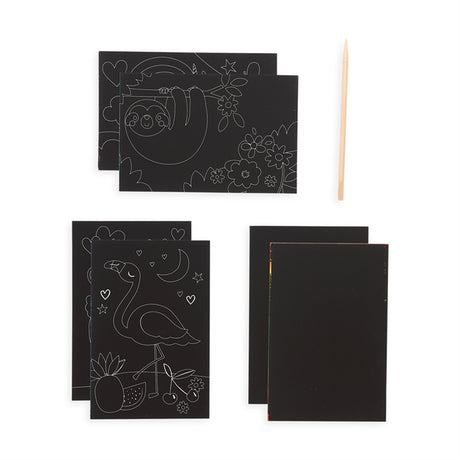 Scratch & Scribble Funtastic Friends travel-sized scratch art kit with animal designs and wooden stylus for kids.