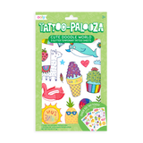 Cute Doodle World Tattoos with fun llamas, dolphins, ice cream, and cactus glitter temporary tattoo sheets.