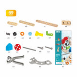 Builder Starter Set with 49 pieces including wooden parts and tools in a plastic toolbox for creative construction play.