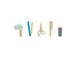 Hair Dresser Set toy featuring a mini hair dryer, straightener, scissors, comb, and clip for imaginative play.