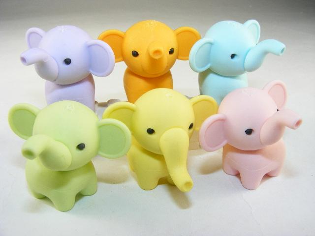 Japanese Eraser Elephant puzzle toys in assorted pastel colors, made in Japan, cute and eco-friendly collectible erasers.