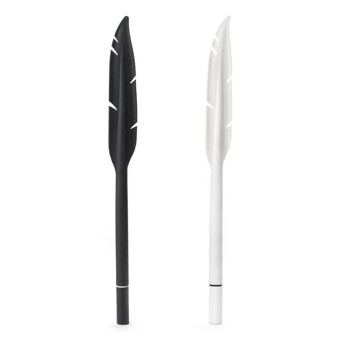 Feather Pen gel pens in black and white, designed as modern quills with smooth black ink writing.