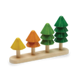 Sort & Count Tree with colorful wooden stacking pieces in yellow, orange, and green to practice counting and sorting.