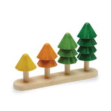 Sort & Count Tree with colorful wooden stacking pieces in yellow, orange, and green to practice counting and sorting.