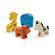 Wild Animals wooden toy set featuring giraffe, elephant, lion, and zebra for creative play and learning.
