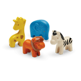 Wild Animals wooden toy set featuring giraffe, elephant, lion, and zebra for creative play and learning.