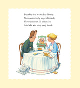 Illustration from A Piglet Named Mercy showing a family joyfully feeding their beloved piglet Mercy at the table.