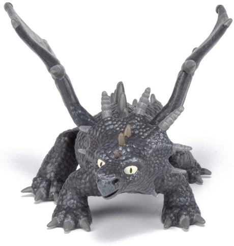 Black and gray textured Pyro Dragon fantasy figure with wings spread and detailed scales, perfect for imaginative play.