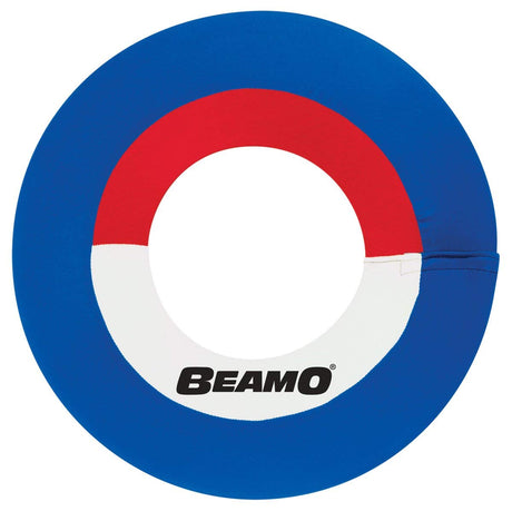 Beamo Mini flying hoop with soft foam and spandex sleeve, perfect for outdoor active play and hand-eye coordination.