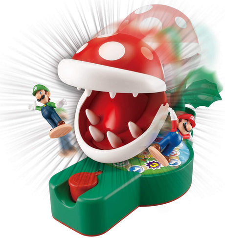 Super Mario Piranha Plant Escape! game with Piranha Plant and Mario and Luigi action figures in dynamic play scene.