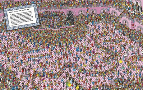 Where's Waldo? Great Picture Hunt showing a busy, colorful scene filled with many detailed characters and objects to find.