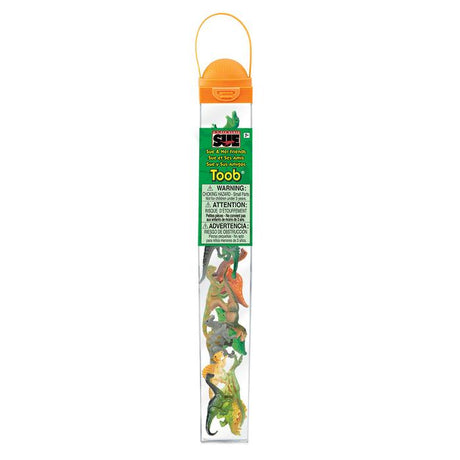 TOOB | Sue & Her Friends Dinosaurs set of colorful dinosaur figurines in clear plastic tube packaging