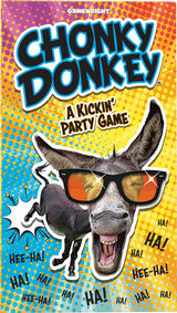Chonky Donkey party game box with a laughing donkey wearing sunglasses on a colorful background.